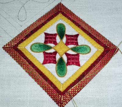 Hand Embroidered Christmas Ornament, 2008, in silk shading and goldwork