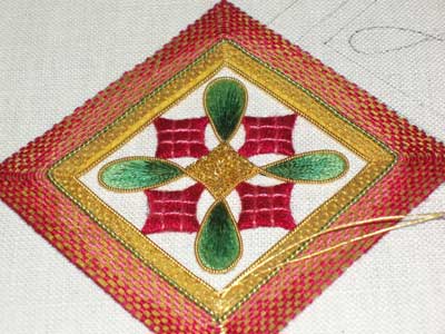Goldwork and Silk Hand Embroidered Christmas Ornament