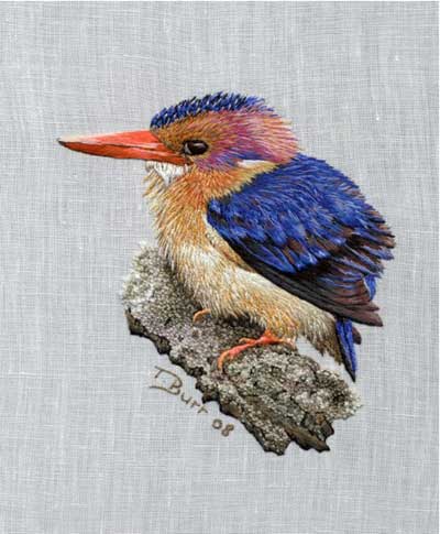 Thread painting: bird by Trish Burr, worked in one strand of DMC / Anchor cotton