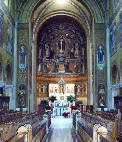 Interior of Benedictine Chapel decorated in the Beuronese style of art