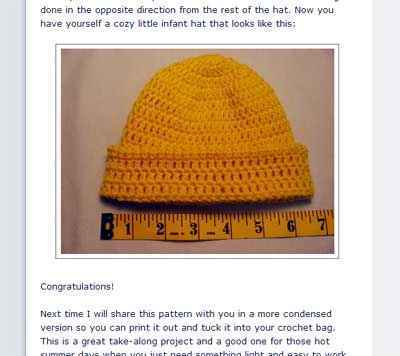 Tutorial for crocheted baby hat from Hooked on Needles