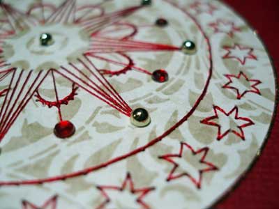 Hand Embroidery on Paper: Christmas Card, 2008, by Mary Corbet needlenthread.com