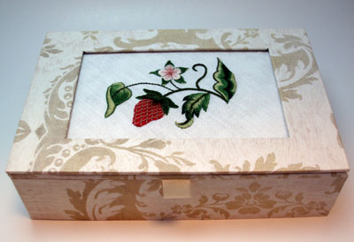 Gilt Sylke Strawberry on embroidered box lid