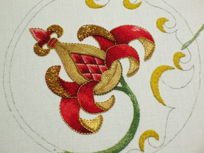 Goldwork Embroidery Project: Adding the Stem in Silk