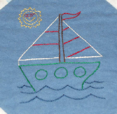 Embroidered Baby Quilt in flannel - sailboat