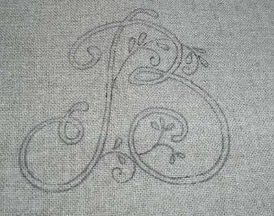 White Hand Embroidered Monogram on Oatmeal Linen Guest Towel
