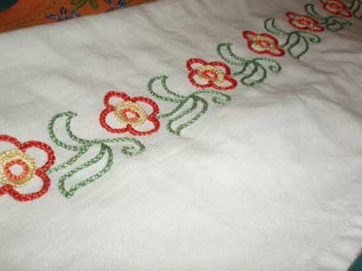 Hand Embroidered Kitchen Towel for Children's Embroidery Classes - Project Sample