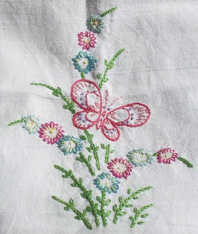 Hand Embroidered Butterfly Towel from Children's Embroidery Class, Summer, 2008