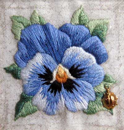 Long and Short Stitch Shading on an Embroidered Pansy