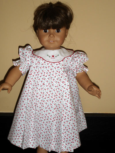 Doll Dress with Hand Embroidered Collar