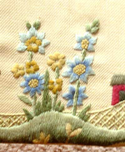 Hand Embroidered Footstool in Crewel Work