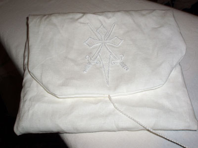 Hand Embroidered Pouch: Whitework on Linen