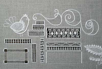 Whitework Embroidery Sampler progress