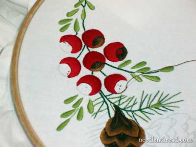 Hand Embroidery on Flour Sack Towel, Christmas design, 2008
