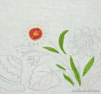 Hand Embroidered Towel with Spring Flowers