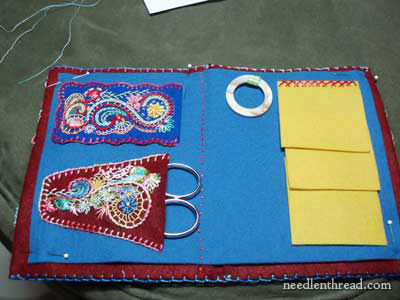 Embroidered Felt Needlebook with a Thread Ring Attached