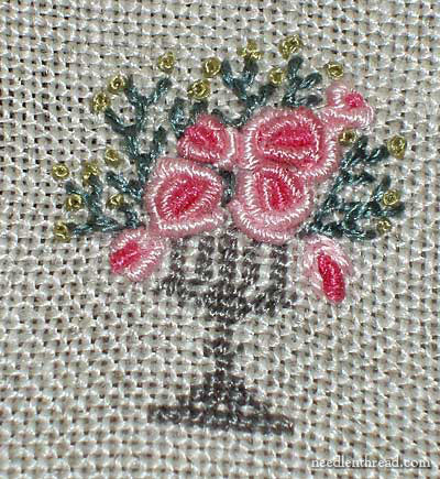 Hand Embroidered Needlebook with bullion roses