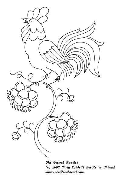 The Crewel Rooster: a design for crewel work and thread comparisons