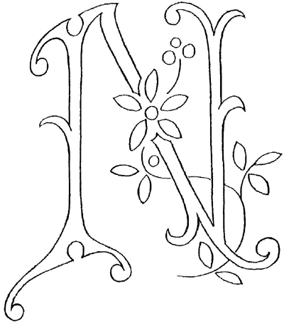 Monogram for Hand Embroidery: The Letter N
