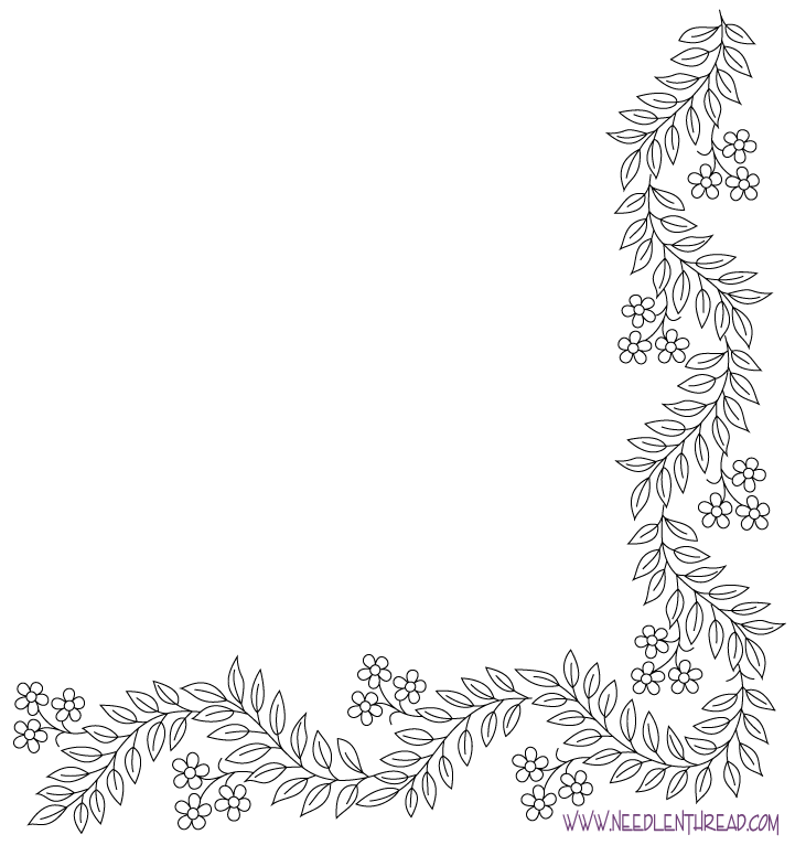 Free Hand Embroidery Pattern Decorative Corner with leaves and flowers