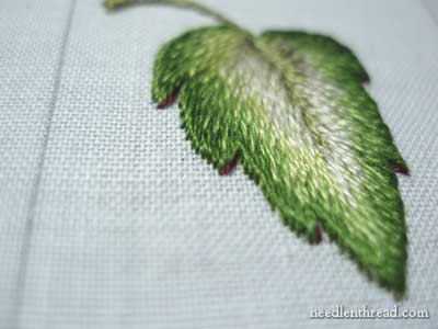 Long & Short Stitch embroidered leaf