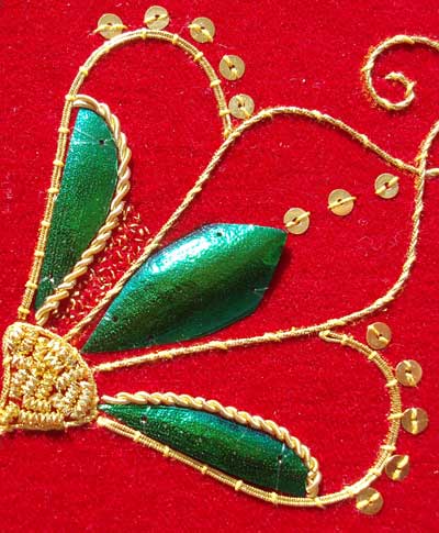 Beetle Wing and Goldwork Embroidery