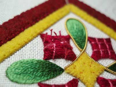 Hand Embroidered Christmas Ornament in Silk and Goldwork