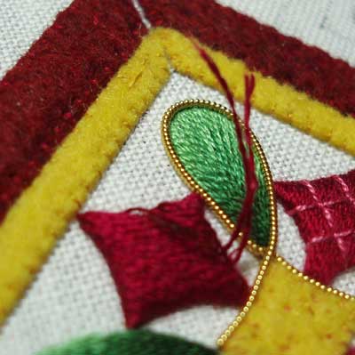 Hand Embroidered Christmas Ornament in Silk and Goldwork