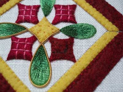 Hand Embroidered Christmas Ornament in Silk and Goldwork