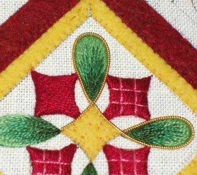 Hand Embroidered Christmas Ornament in Silk and Goldwork