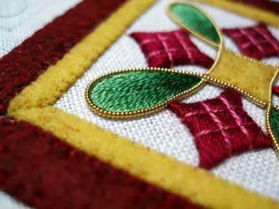 Hand Embroidered Christmas Ornament in Silk and Goldwork