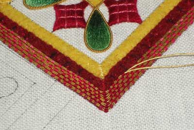 Hand Embroidered Christmas Ornament, 2008, in silk shading and goldwork