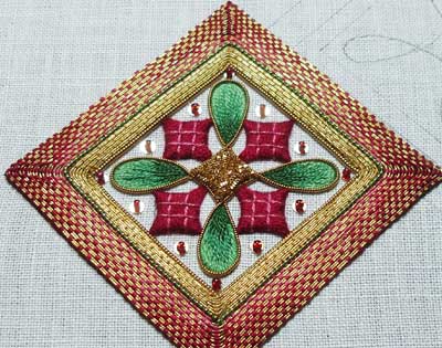 Hand Embroidery: Goldwork and Silk Christmas Ornament