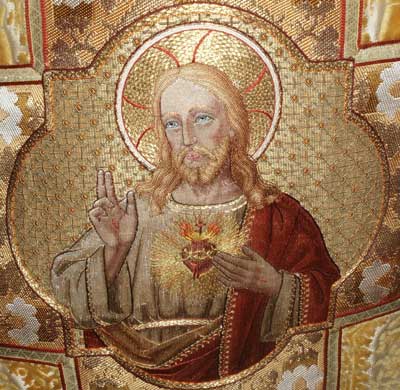 Ecclesiastical Embroidery: Sacred Heart image worked in gold metal threads and silk