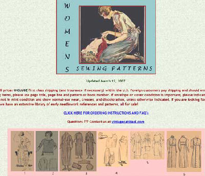 sample webpage from Vintagecat: ladies' clothes patterns