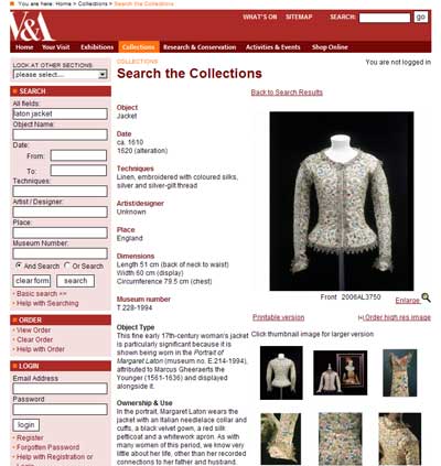 From the Victoria & Albert Museum - screen shot of Laton Jacket