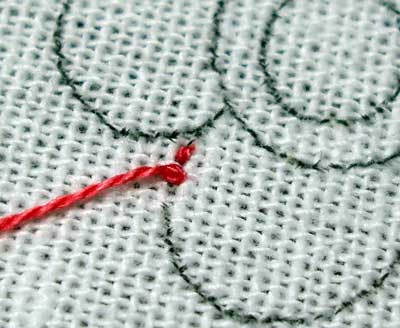 How to begin your embroidery thread: using anchor stitches on a line