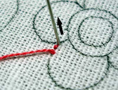 How to begin your embroidery thread: using anchor stitches on a line