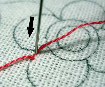 How to begin your embroidery thread: using anchor stitches on a line