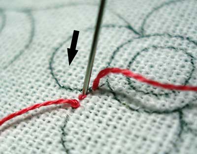 How to begin your embroidery thread: using anchor stitches on a line