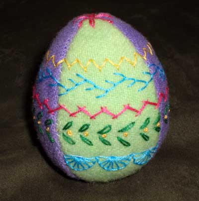 Hand embroidered stuffed Easter egg made from wool