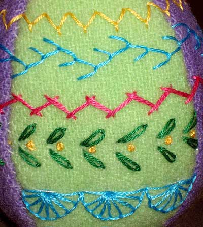 Hand embroidered stuffed Easter egg made from wool