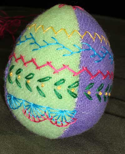 Hand embroidered stuffed Easter egg made from wool