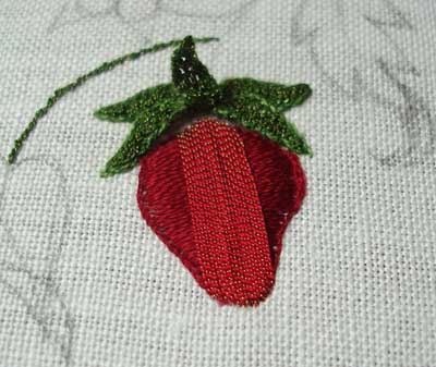 Strawberry embroidered in satin stitch with Gilt Sylke Twist