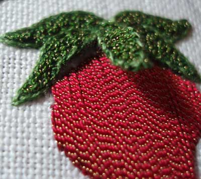 Strawberry embroidered in satin stitch with Gilt Sylke Twist