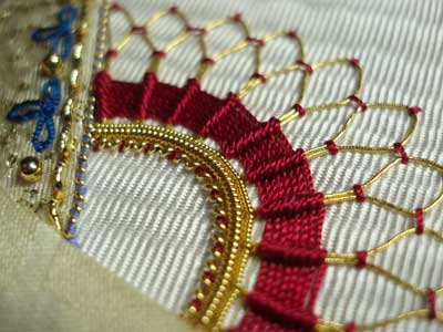 Goldwork Metal Thread Embroidery on a Crazy Quilt Square