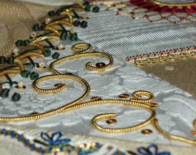 Goldwork on a Crazy Quilt Square