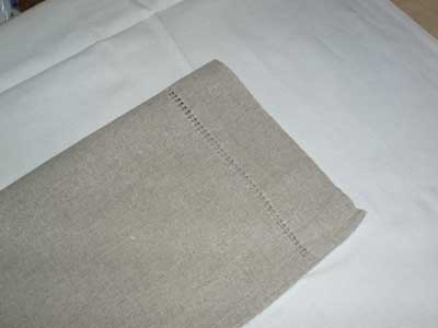 White Hand Embroidered Monogram on Oatmeal Linen Guest Towel