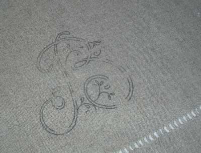 White Hand Embroidered Monogram on Oatmeal Linen Guest Towel