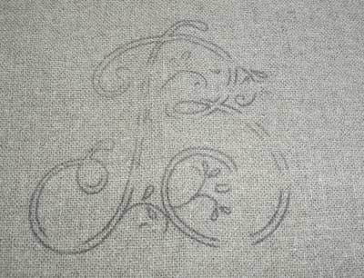 White Hand Embroidered Monogram on Oatmeal Linen Guest Towel